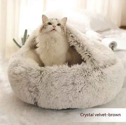 2-in-1 Pet Bed - Round Plush Winter - Amanluxe
