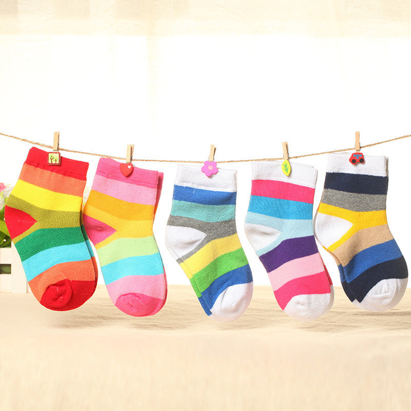Rainbow Stripes Socks With Non-binding Top Baby Tube Socks