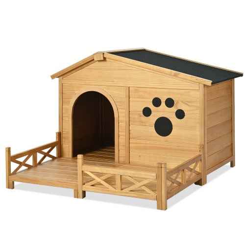 Wooden Dog House - Medium Outdoor Kennel - Amanluxe