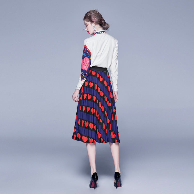 Long Sleeves Shirts+pleated Skirts 2 Pieces Set