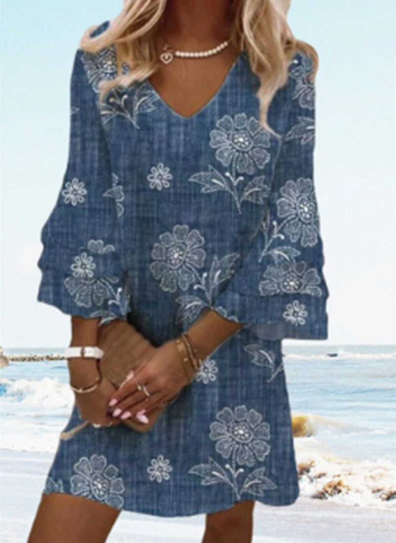 Women's Temperament Printed Short Sleeve Dresses