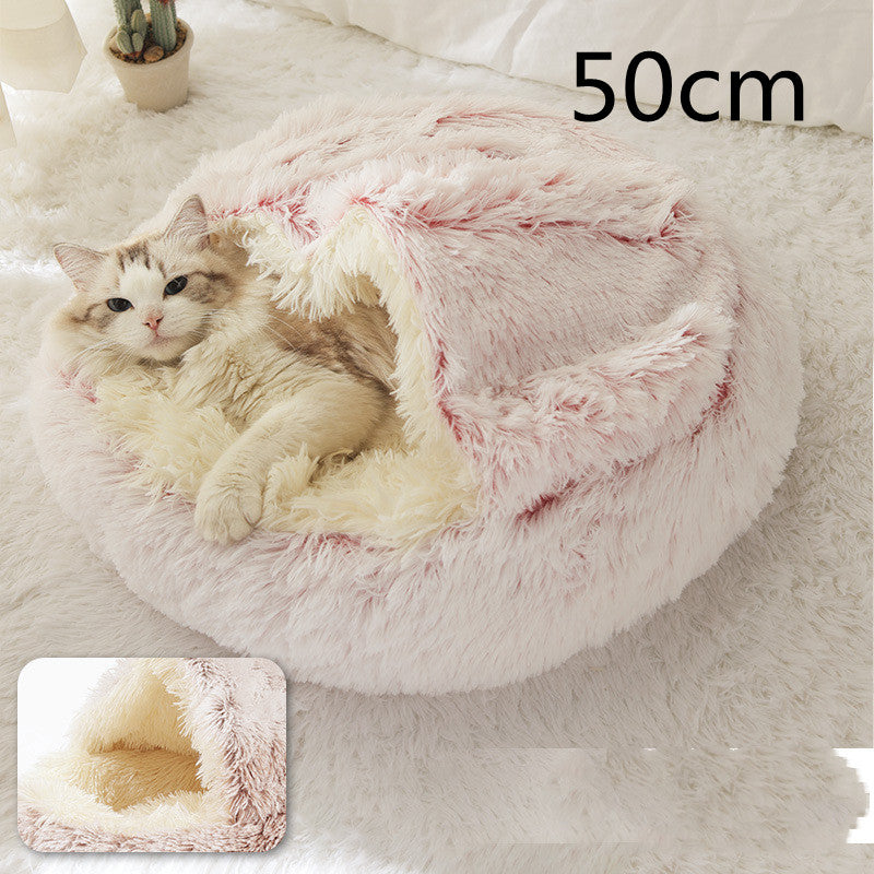 2-in-1 Pet Bed - Round Plush Winter - Amanluxe
