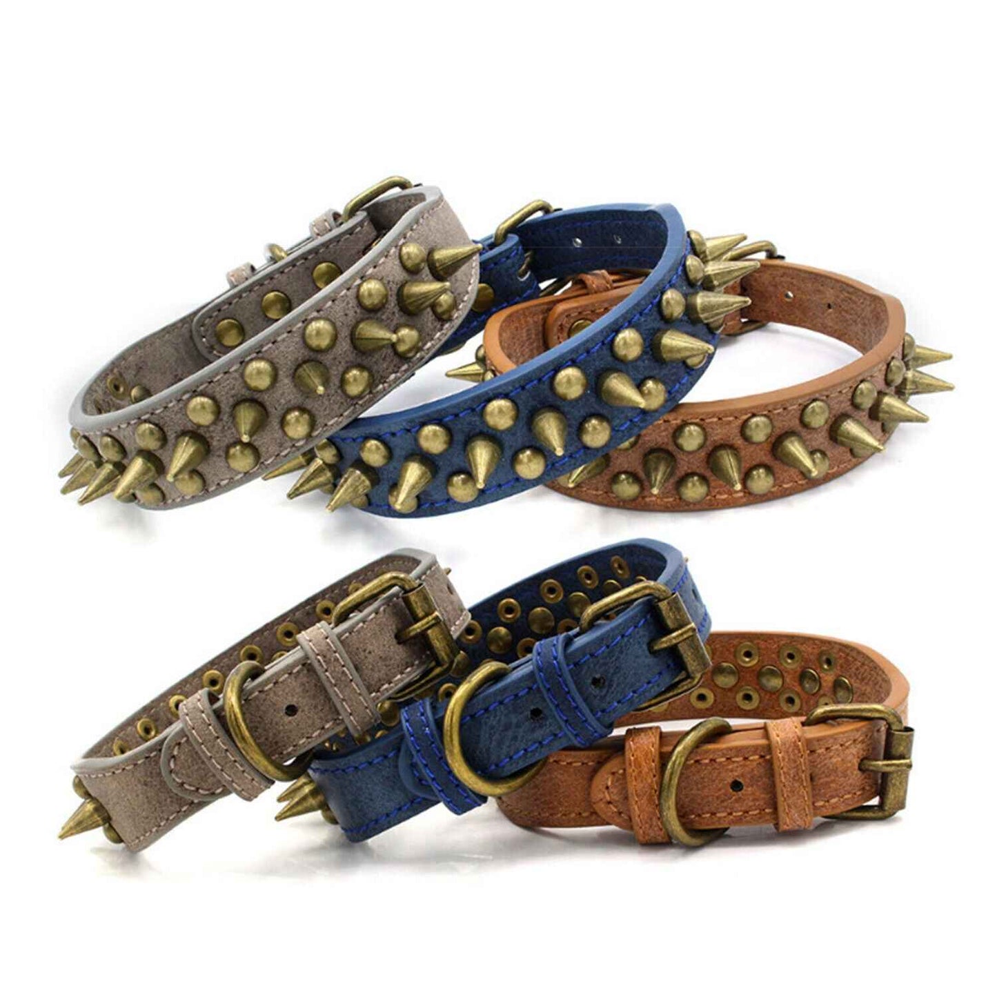 Studded Leather Dog Collar - Retro Spiked - Amanluxe