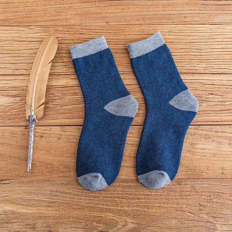 Socks men's winter thickened warm double terry socks men's casual cotton medium tube socks rib color matching towel socks