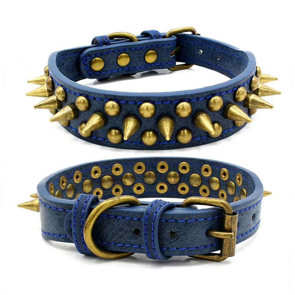 Studded Leather Dog Collar - Retro Spiked - Amanluxe