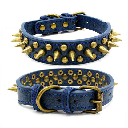 Studded Leather Dog Collar - Retro Spiked - Amanluxe