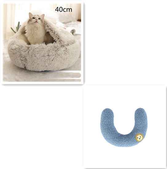 2-in-1 Pet Bed - Round Plush Winter - Amanluxe