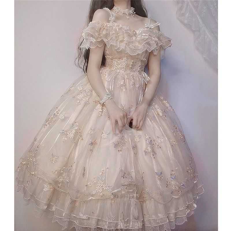 Female Flower God Flola Skirt Machine Embroidery Lolita Dresses