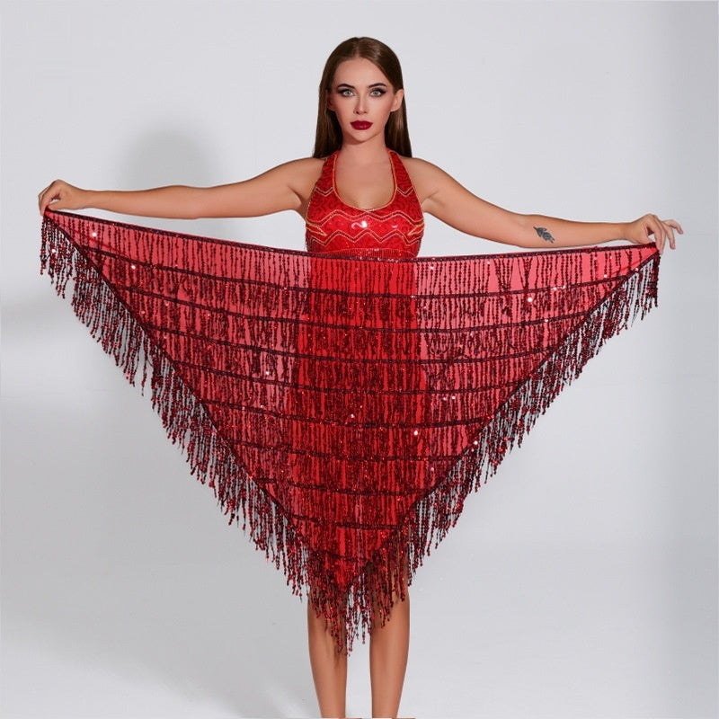Women's Sequined Tassel Triangle Hip Bag Waist Scarf