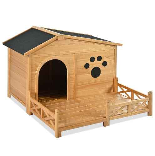 Wooden Dog House - Medium Outdoor Kennel - Amanluxe