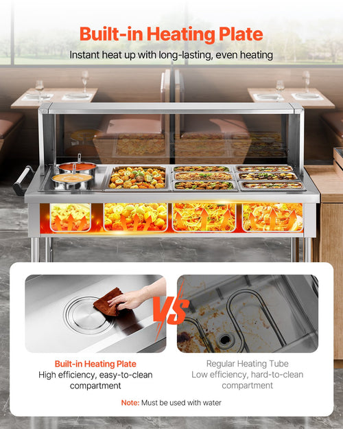 7 Pans + 2 Pots Commercial Food Warmer Steam Table With Undershelf Shield