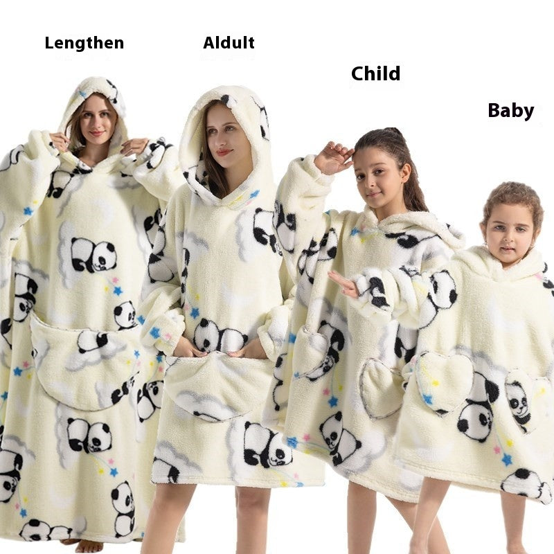Lazy Blanket Hooded Lengthened Bare Thickened Women's Home Pajamas