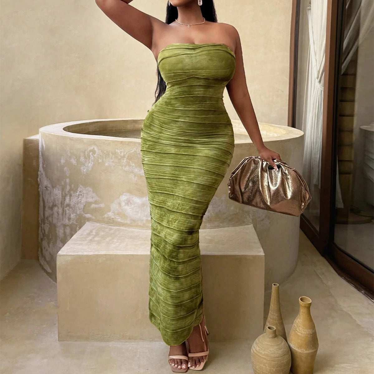 Open-back Tie-dyed European And American Tube Top Dresses