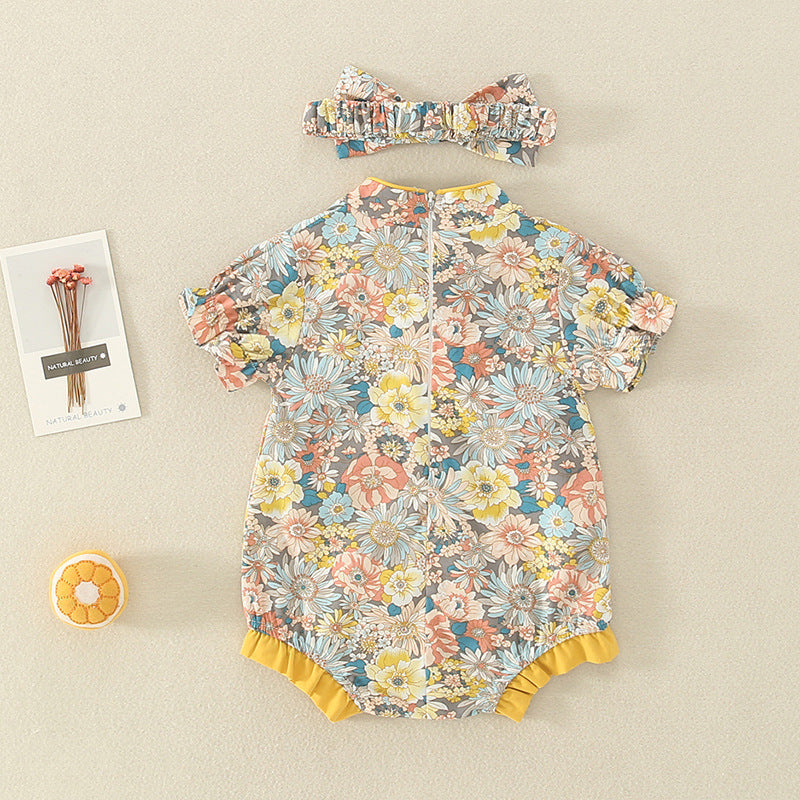 Infant Cheongsam Short-sleeved Jumpsuit Summer Dress New Baby Girl Ethnic Style Floral