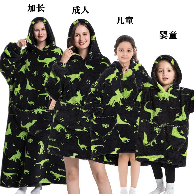 Lazy Blanket Hooded Lengthened Bare Thickened Women's Home Pajamas