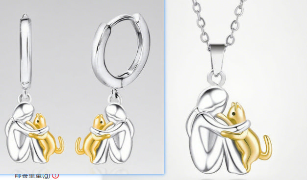 Fashion Little Girl And Dog Hug Necklace