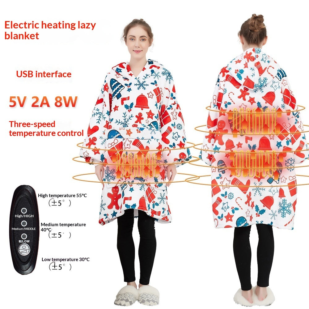USB Heated Wearable Blanket Oversized Lazy Hoodie With Large Heating Area Back Cozy Warm Sherpa Hoodie Blanket No Battery Pack