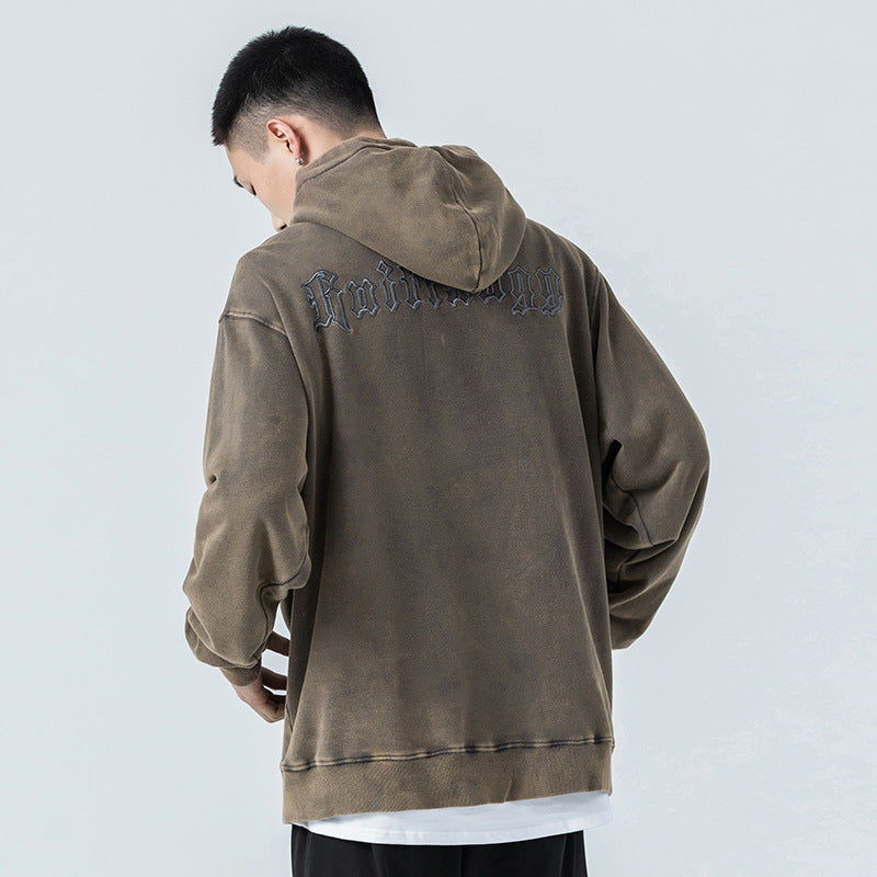 Washed And Distressed Sweater Men's Hooded Tide Brand