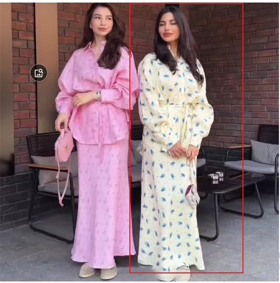 Women's Clothing Belt Waist-controlled Long Sleeves Denim Long Skirts Two-piece Set