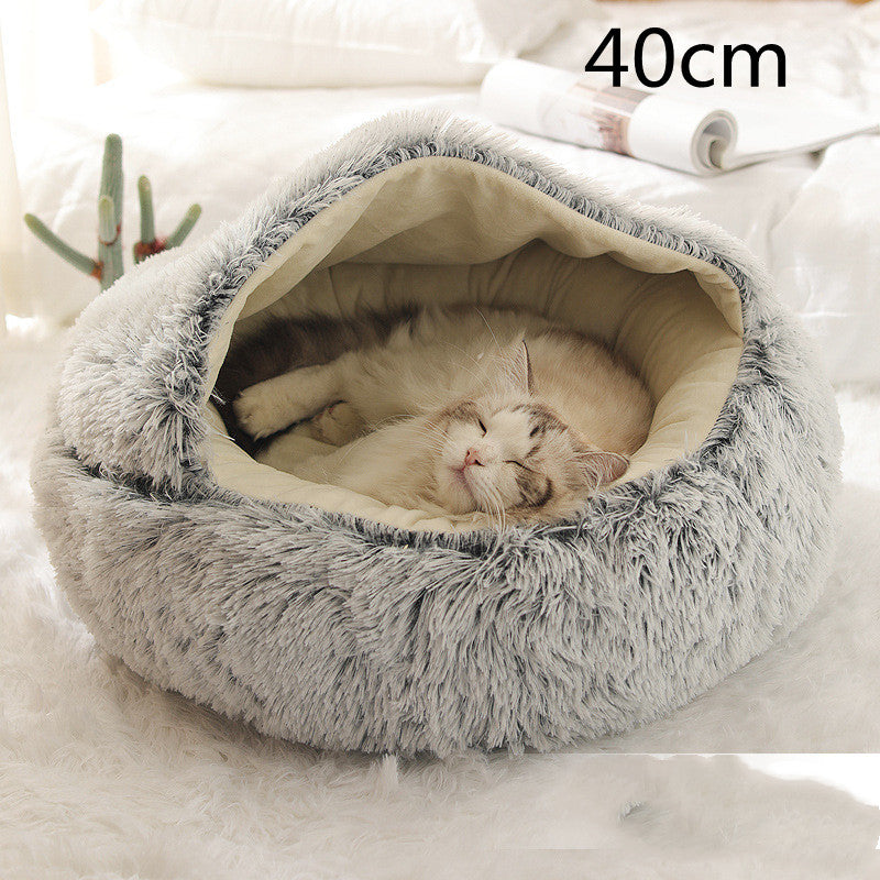 2-in-1 Pet Bed - Round Plush Winter - Amanluxe