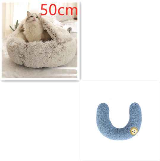 2-in-1 Pet Bed - Round Plush Winter - Amanluxe