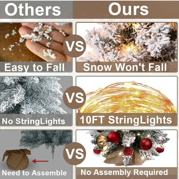 22in Mini Christmas Tree With Lights, Rose Gold Artificial Small Tabletop Christmas Tree With Flocked Snow, Exquisite Decor & Xmas Decorations For Table Top For Home & Office