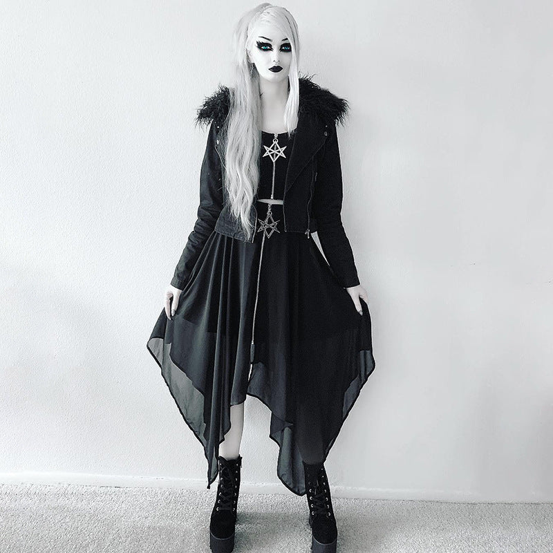 Zombie Cold Irregular Mesh Six-pointed Star Zipper Long Skirt