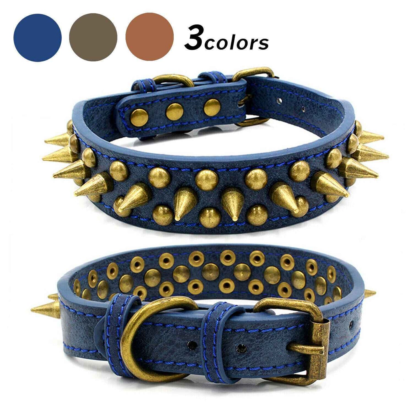 Studded Leather Dog Collar - Retro Spiked - Amanluxe