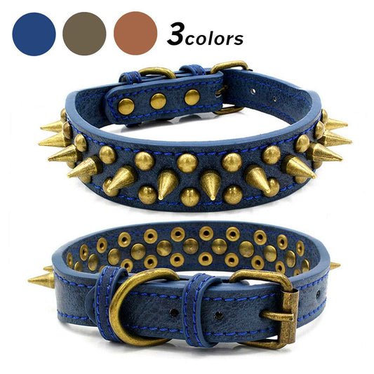 Studded Leather Dog Collar - Retro Spiked - Amanluxe
