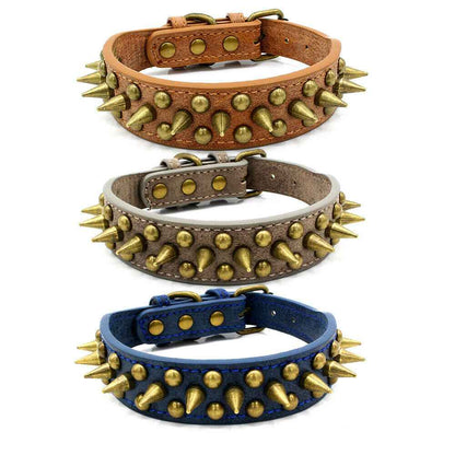 Studded Leather Dog Collar - Retro Spiked - Amanluxe