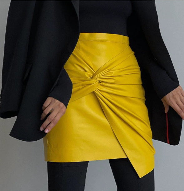 New European And American Leather Skirts Cross Bow Buttocks