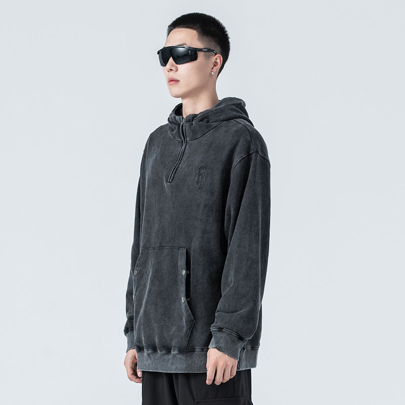 Washed And Distressed Sweater Men's Hooded Tide Brand