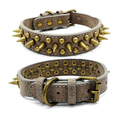 Studded Leather Dog Collar - Retro Spiked - Amanluxe