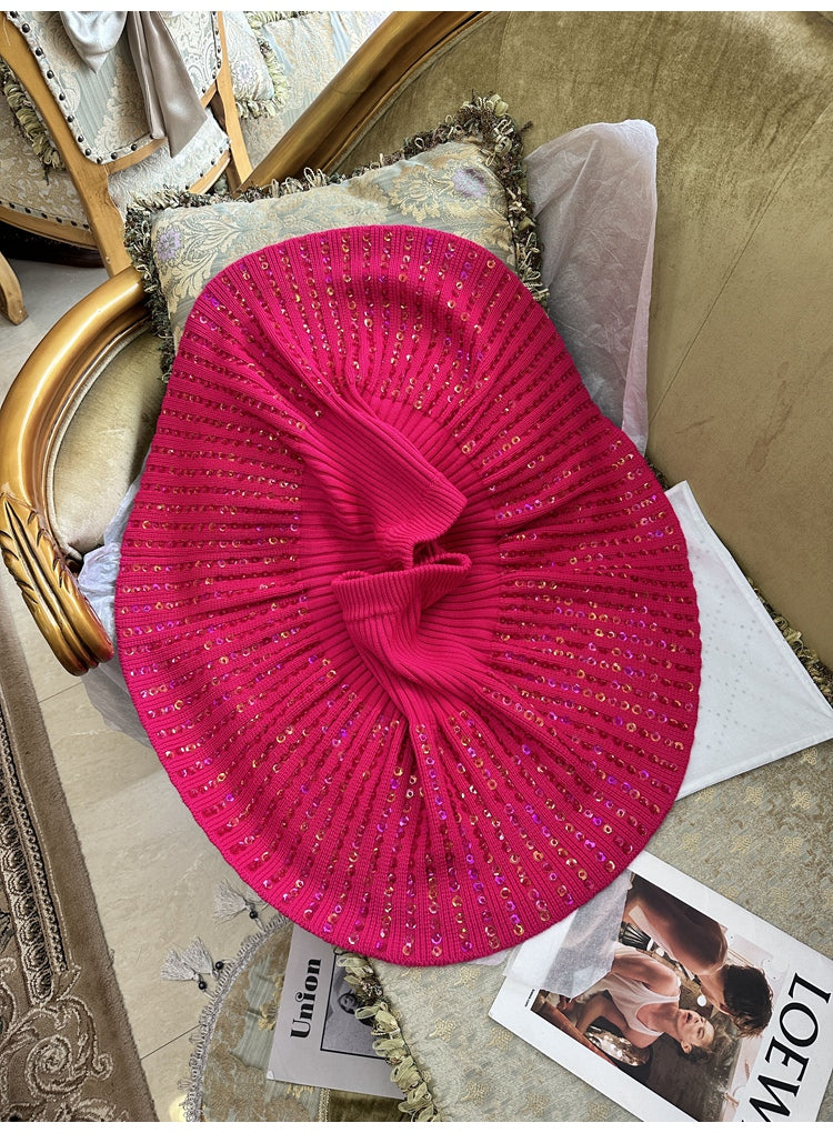 Rose Sequin One-line Neck New Year Loose Vintage Sweater