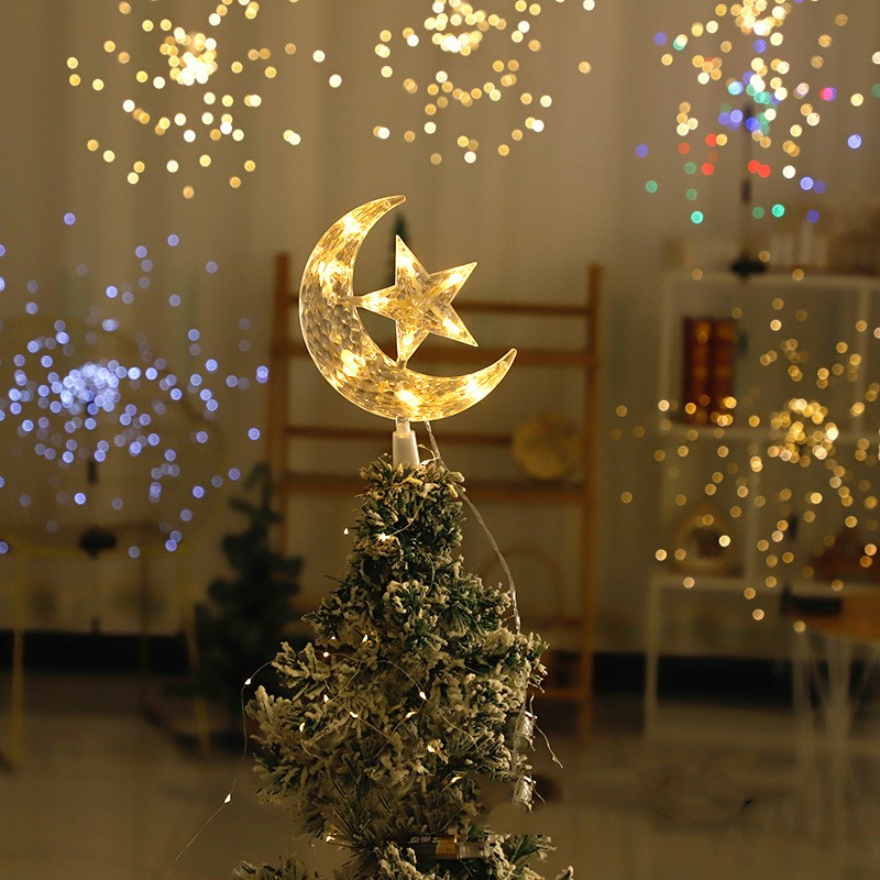 Christmas Festival Atmosphere Decoration Moon Star Treetop Lamp