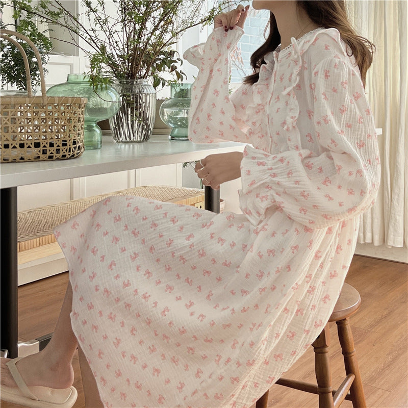 The New Korean Ins Sweet Can Wear Bow Pajamas Girls Home Clothes Sleeping Skirts