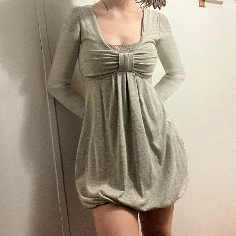 Pure Desire Girl Bow Stitching Fake Two-piece Skirts