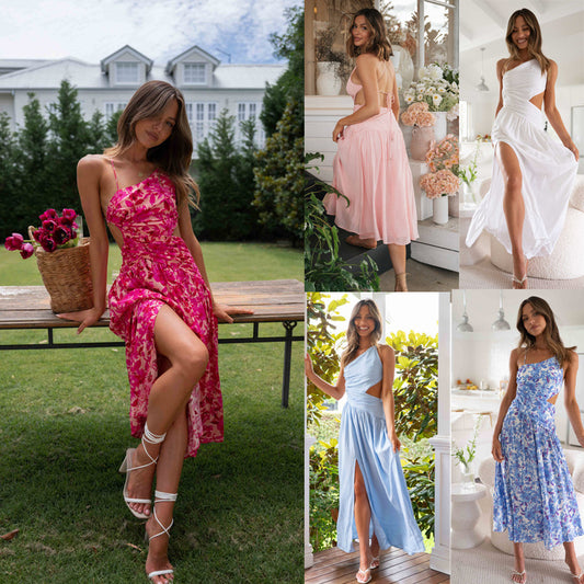 Sleeveless Back Long Dress With Split Hem