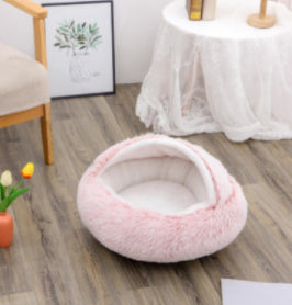 2-in-1 Pet Bed - Round Plush Winter - Amanluxe