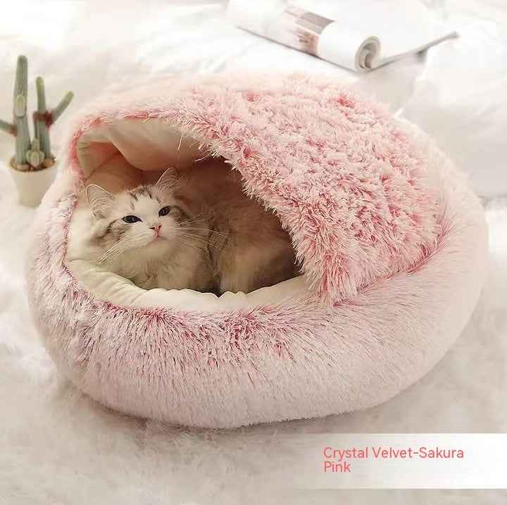 2-in-1 Pet Bed - Round Plush Winter - Amanluxe