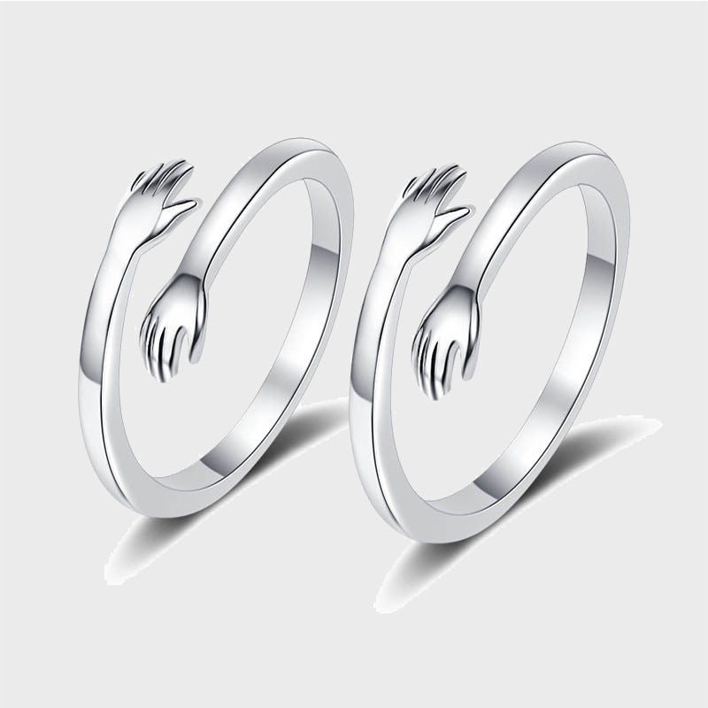 S925 Silver Hug Palm Finger Smooth Exquisite Couple Ring