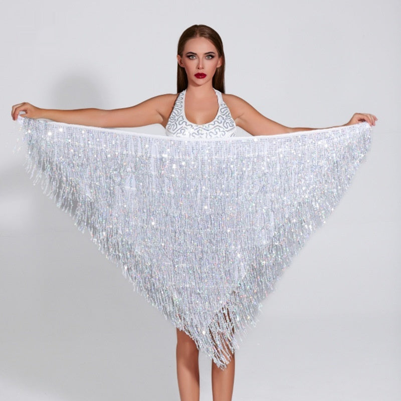 Women's Sequined Tassel Triangle Hip Bag Waist Scarf