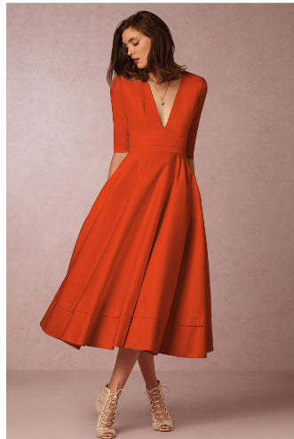 V-neck Dresses - Retro 60s Swing Sleeve