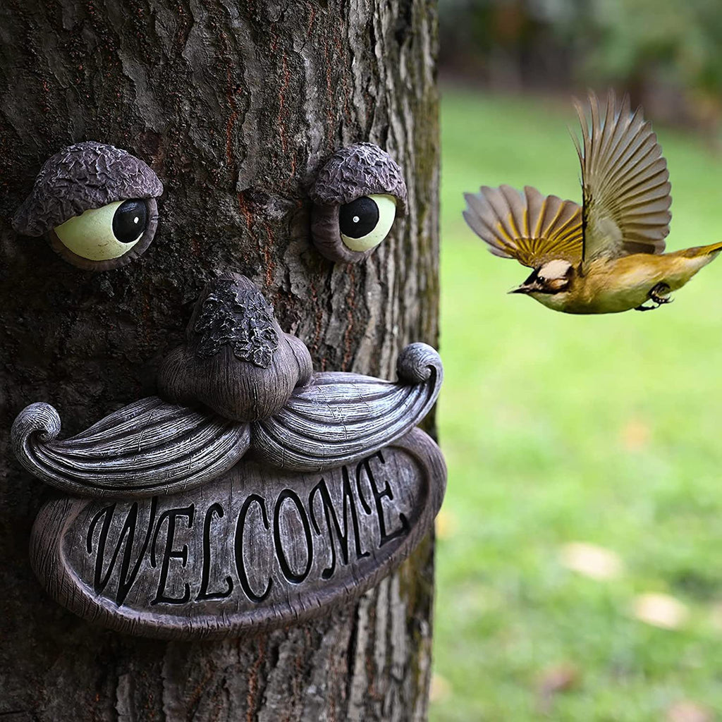 Tree Hug Glowing Eyes Outdoor Tree Art Sculpture Garden Tree Garden Decoration