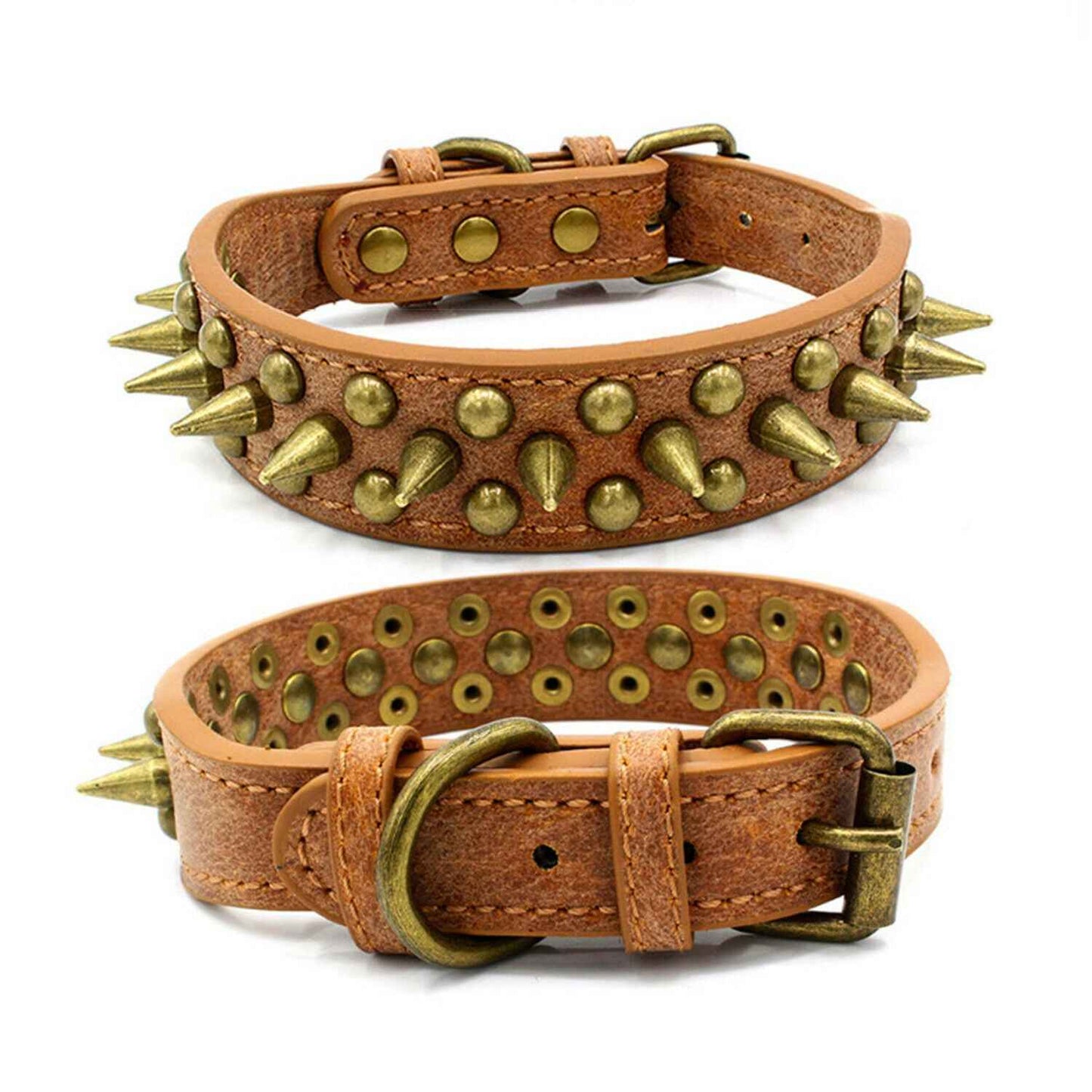 Studded Leather Dog Collar - Retro Spiked - Amanluxe