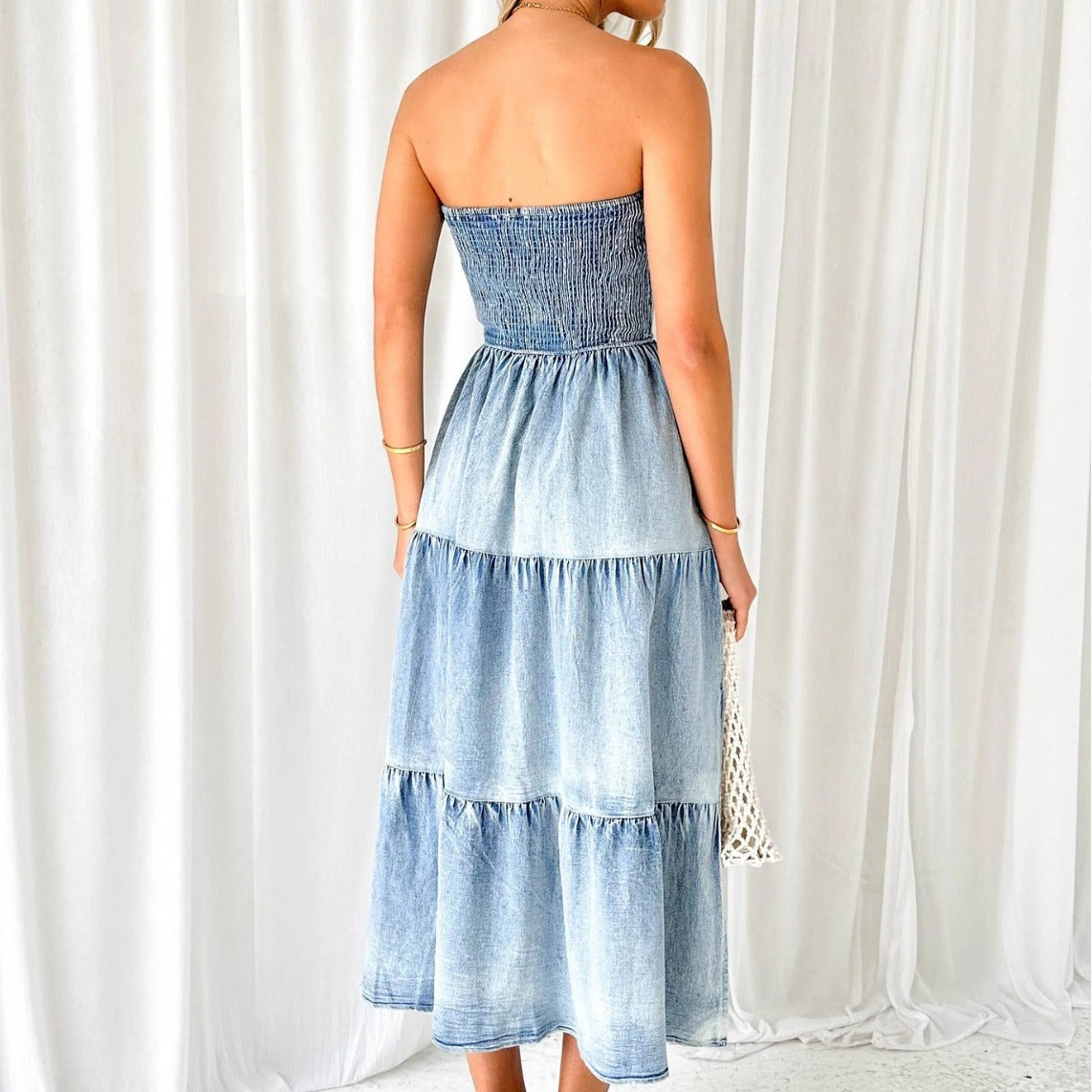 Women's Summer Elegance Hem Stitching Side Cake Denim Long Skirts