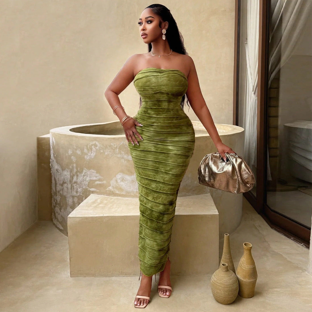 Open-back Tie-dyed European And American Tube Top Dresses