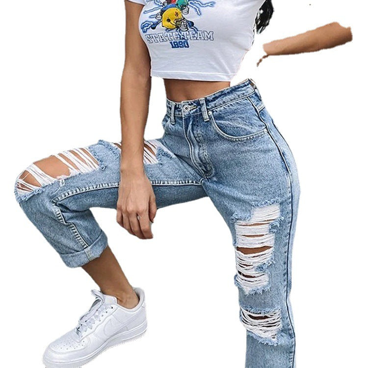 Women's Jeans Ripped Holes Show Thinness Jeans Women's Trousers Trousers