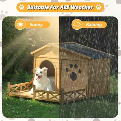 Wooden Dog House - Medium Outdoor Kennel - Amanluxe