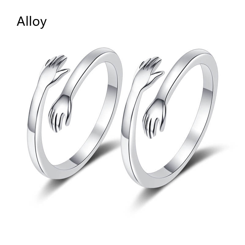 S925 Silver Hug Palm Finger Smooth Exquisite Couple Ring